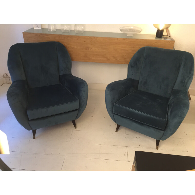 Paire de fauteuils vintage italiens bleu foncé - 1950 