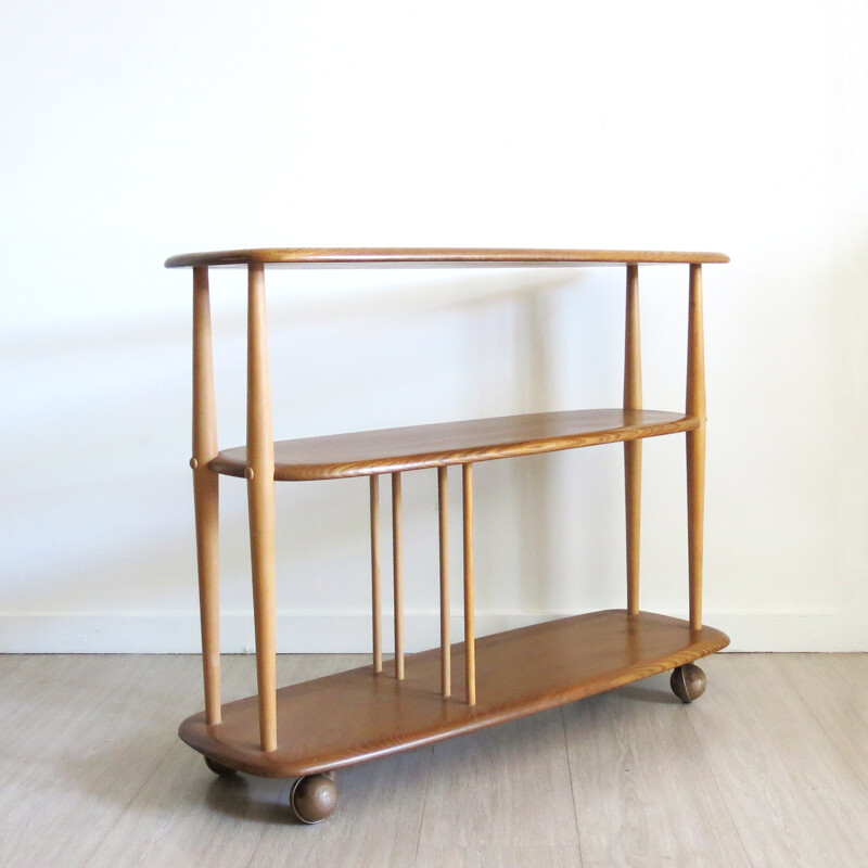 Mid-Century elm bookcase on wheels by Lucian Ercolani - 1950s