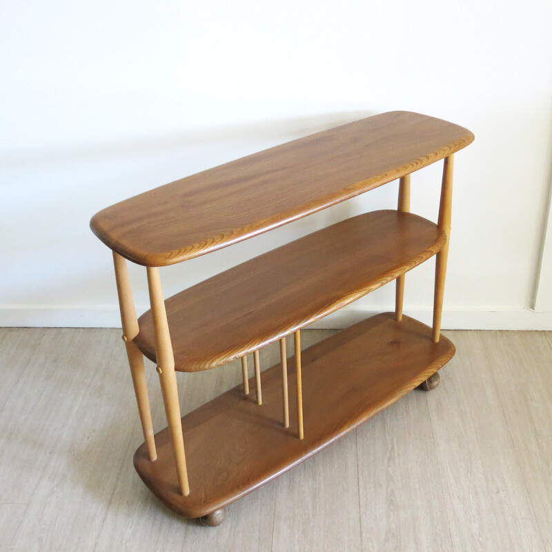 Mid-Century elm bookcase on wheels by Lucian Ercolani - 1950s