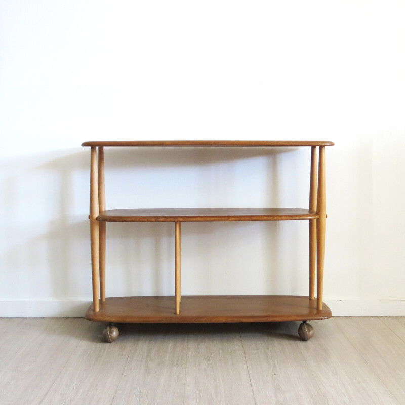Mid-Century elm bookcase on wheels by Lucian Ercolani - 1950s