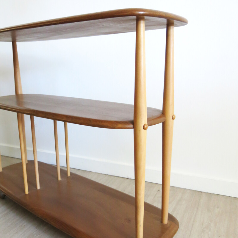 Mid-Century elm bookcase on wheels by Lucian Ercolani - 1950s