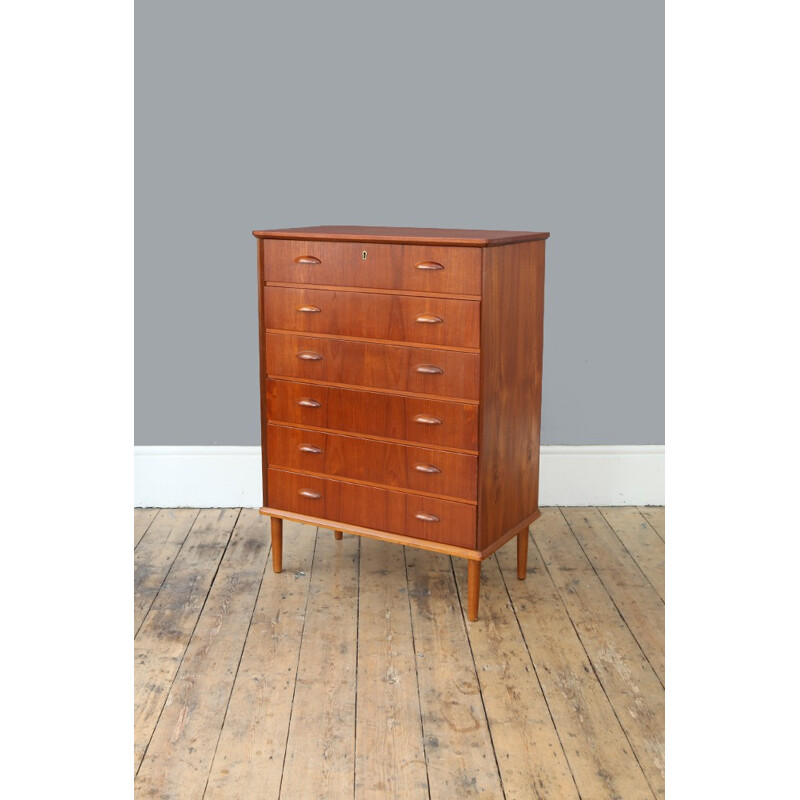 Teak Danish chest of drawers with half moon handles - 1960s