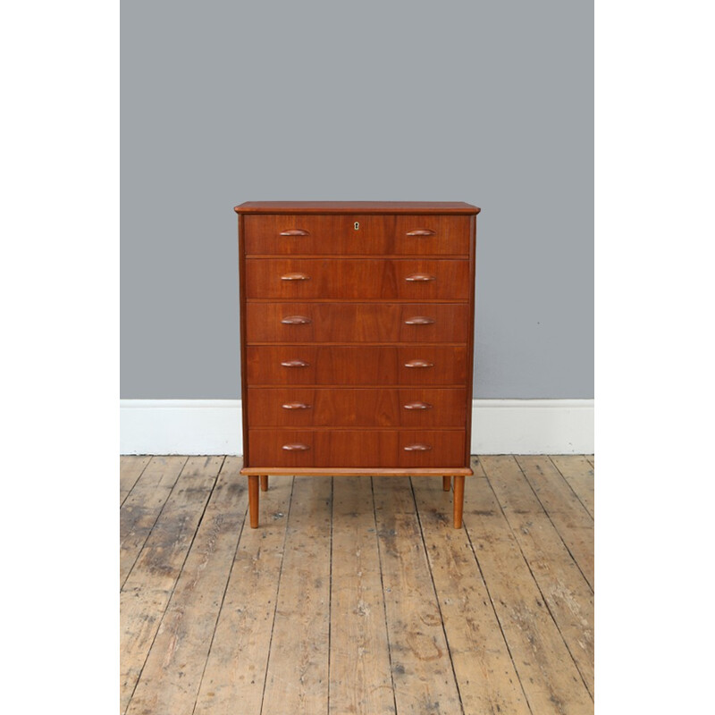 Teak Danish chest of drawers with half moon handles - 1960s