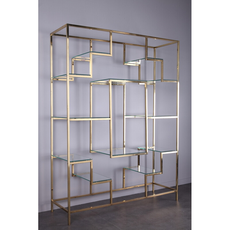 Shelving system in brass and glass by Kim Moltzer - 1970s
