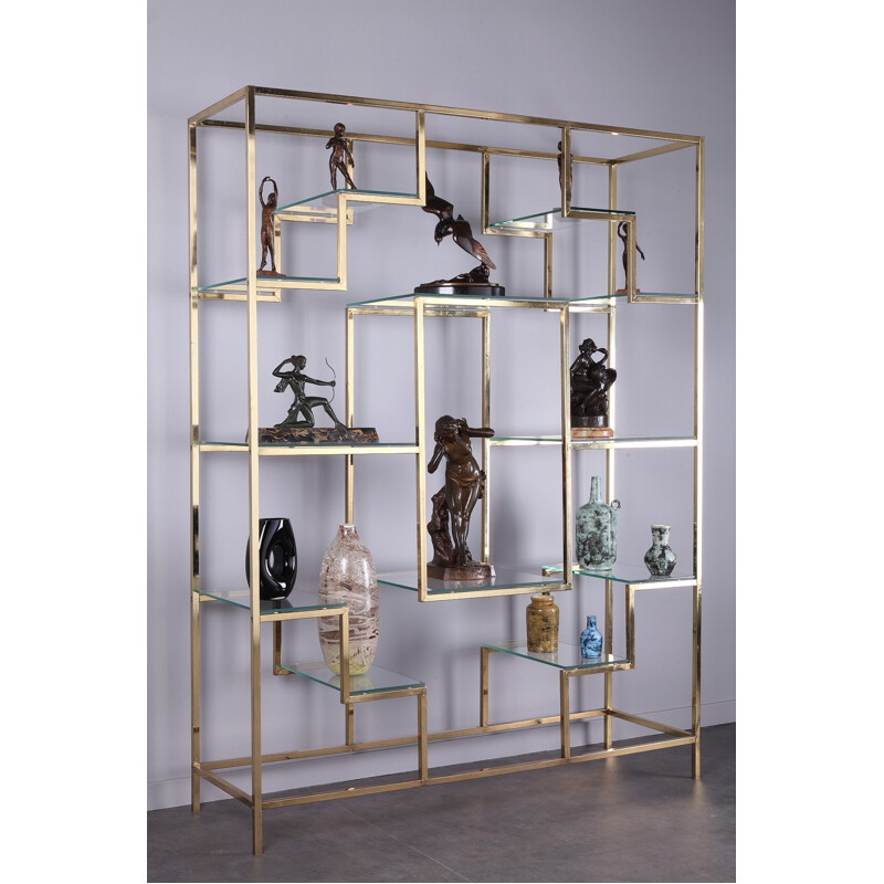 Shelving system in brass and glass by Kim Moltzer - 1970s