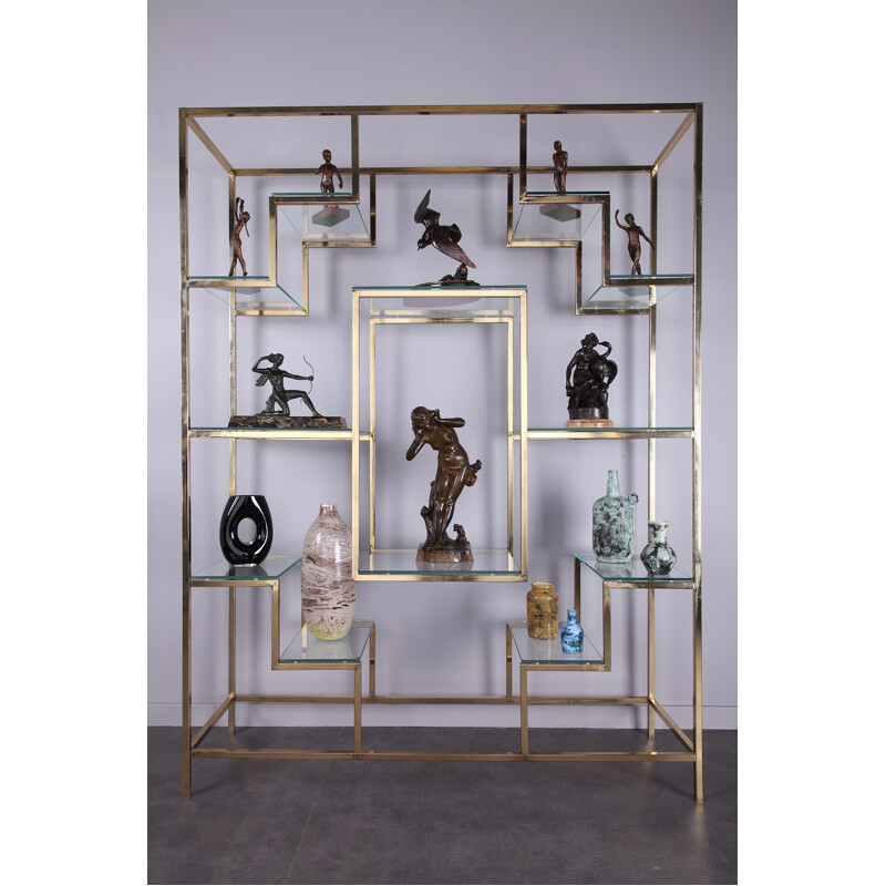 Shelving system in brass and glass by Kim Moltzer - 1970s