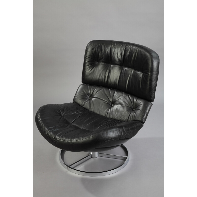 Paire de fauteuils et un repose-pied en fibre de verre et cuir - 1970