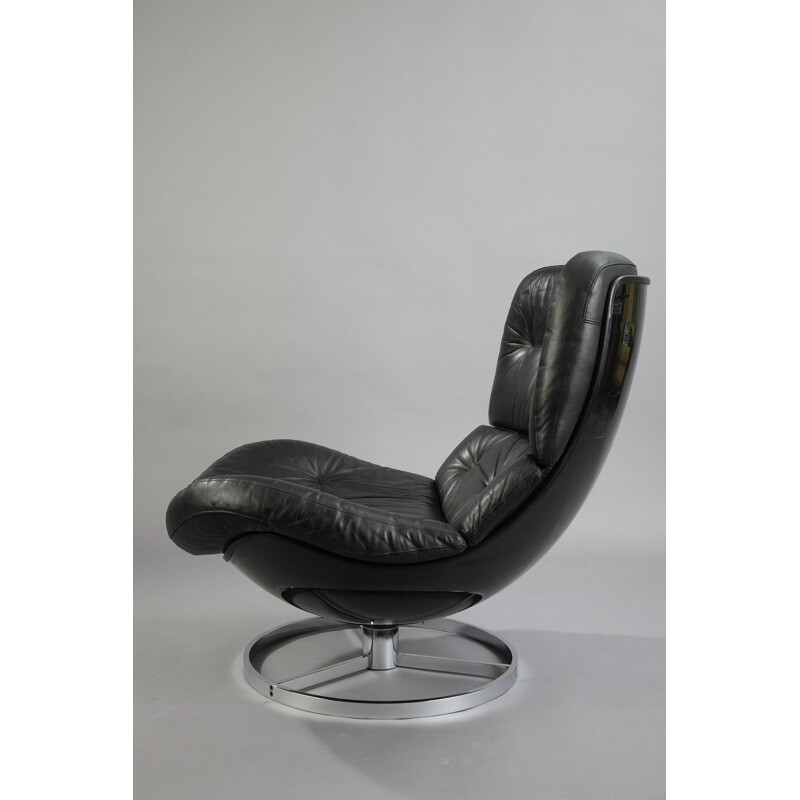 Paire de fauteuils et un repose-pied en fibre de verre et cuir - 1970