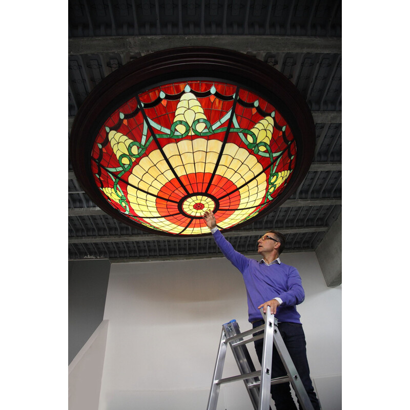 Large vintage ceiling lamp in polychromed glass - 1980s