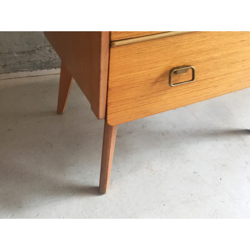 Belgian vintage beech chest of drawers with brass handles - 1960s