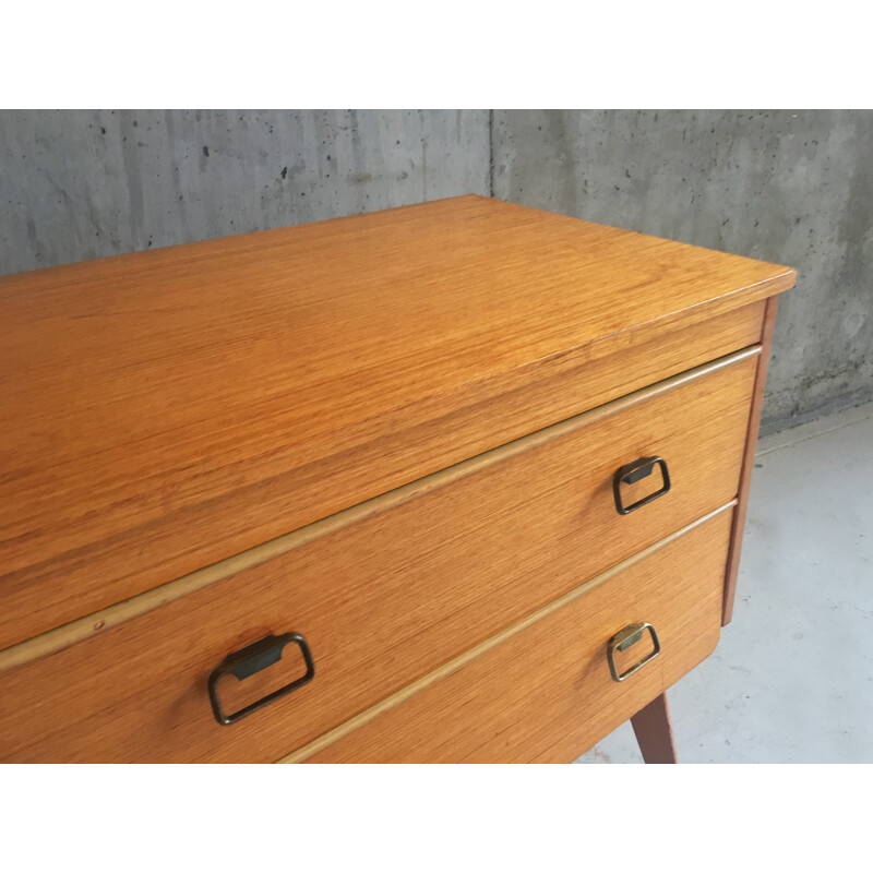 Belgian vintage beech chest of drawers with brass handles - 1960s