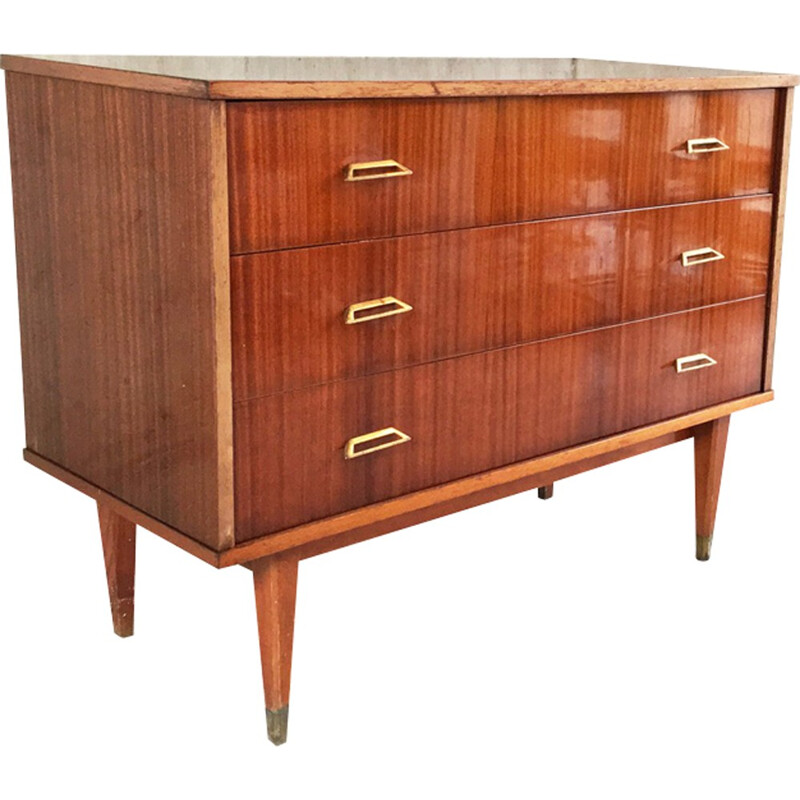 Belgian vintage chest of drawers with brass handles - 1960s