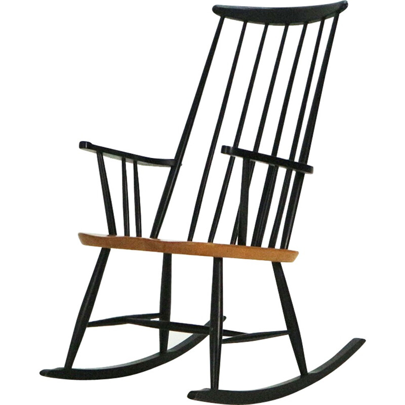 Vintage black walnut rocking chair - 1960s