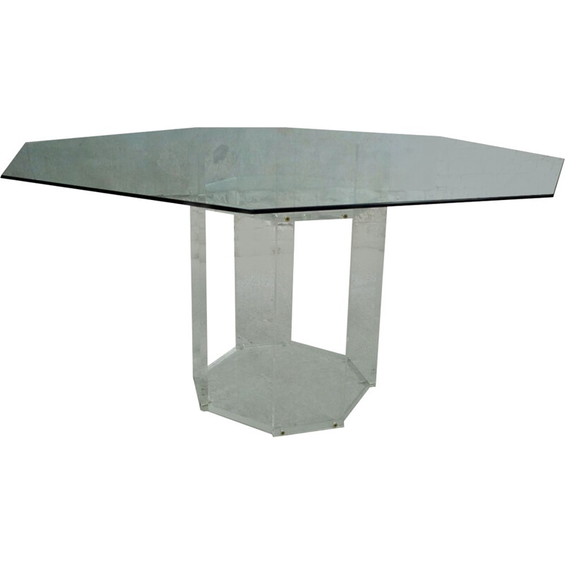 Table vintage en verre & plexiglas Marais International - 1990