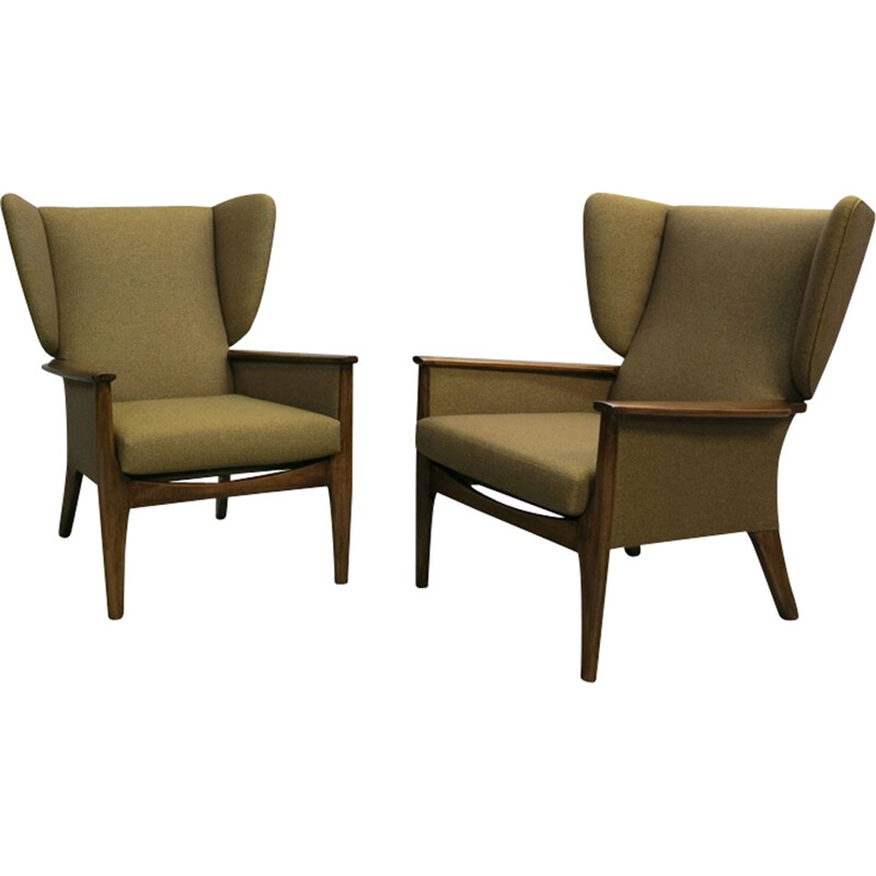 Pair of brown vintage wingback archairs Parker Knoll - 1960s