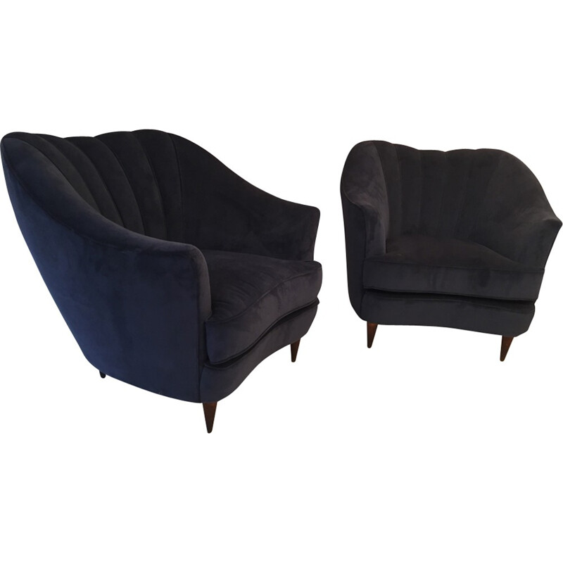 Paire de fauteuils italiens vintage bleu nuit - 1950