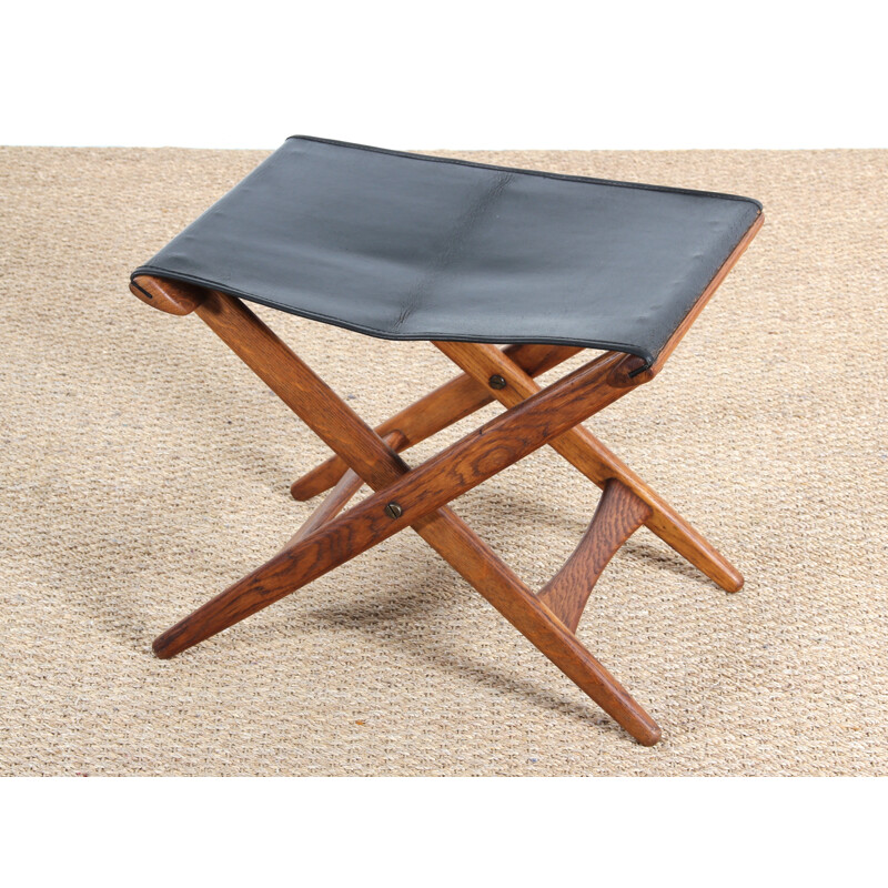 Folding stool made of oak and leather by Östen Kristiansson for Vittsjö Möbel - 1950s