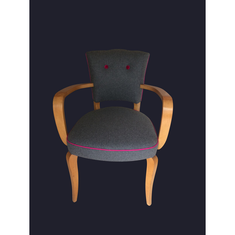 Vintage Armchair in beechwood and grey fabric - 1950s