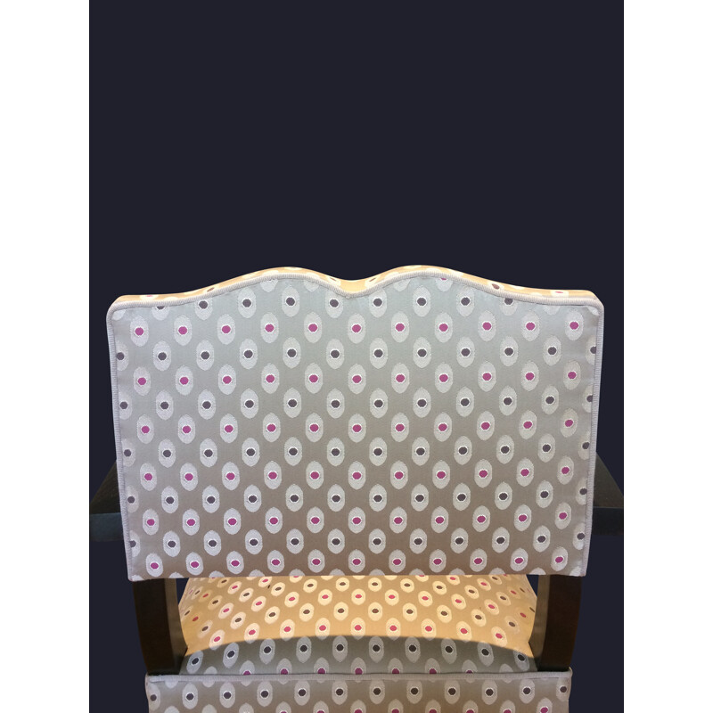 Paire de fauteuils vintage rénovés en bois et tissu beige - 1950
