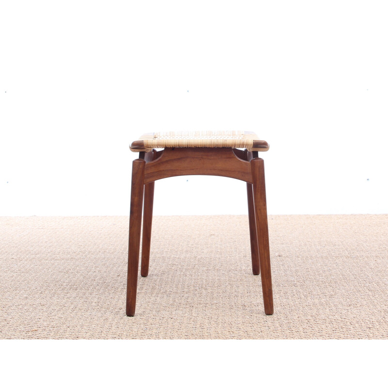 Tabouret scandinave en teck et cannage - 1960