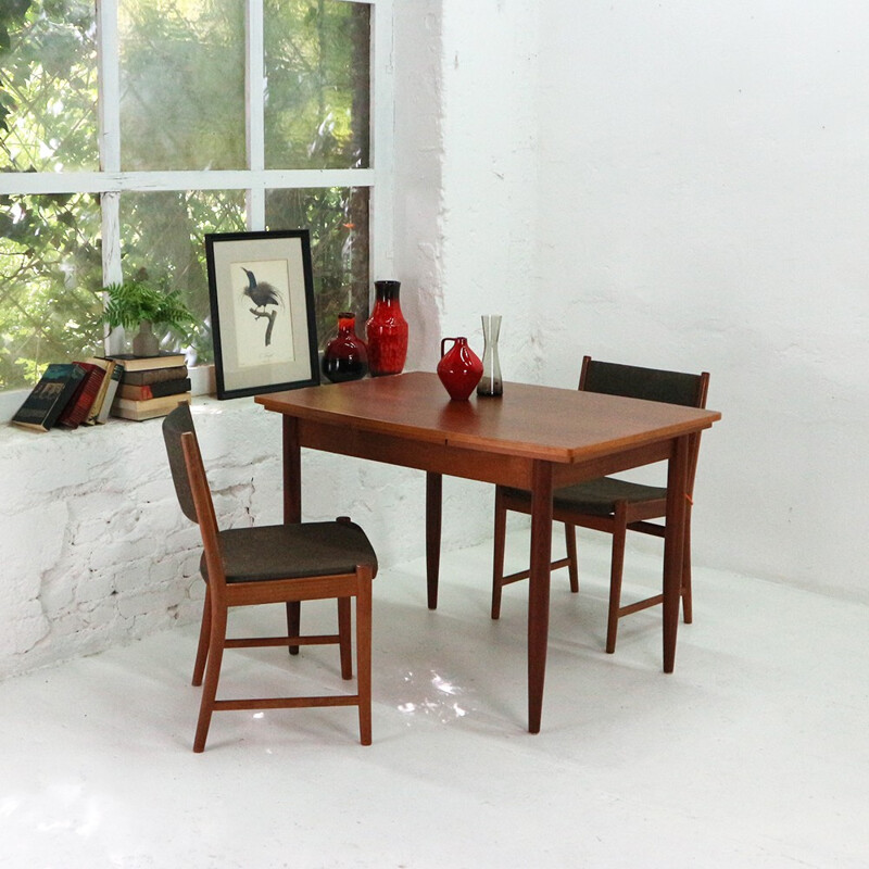 Vintage teak dining table with pull-out leaves - 1960s