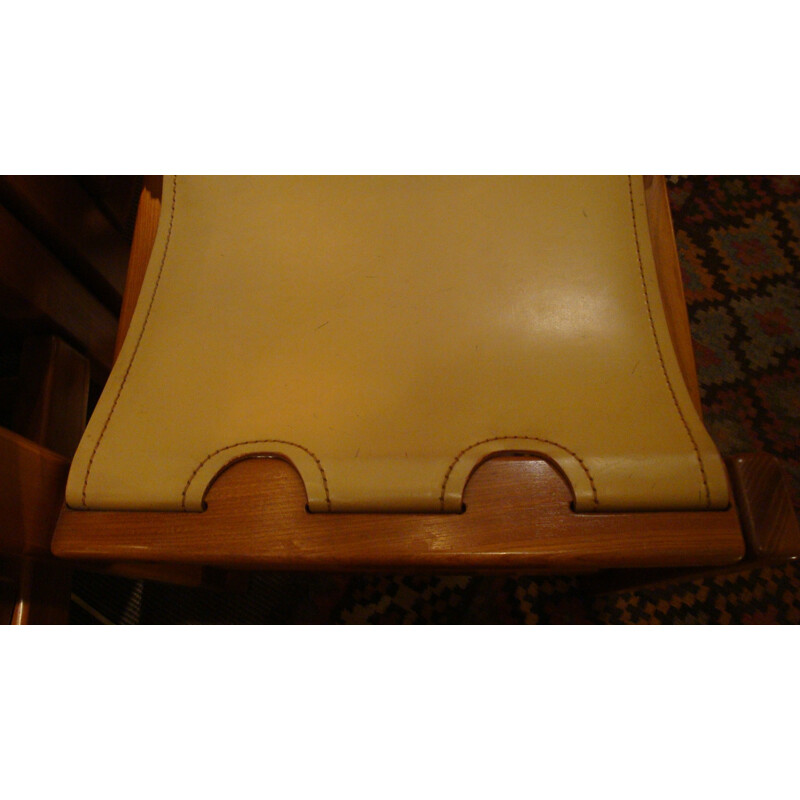 Suite de chaises vintage en cuir et orme - 1970
