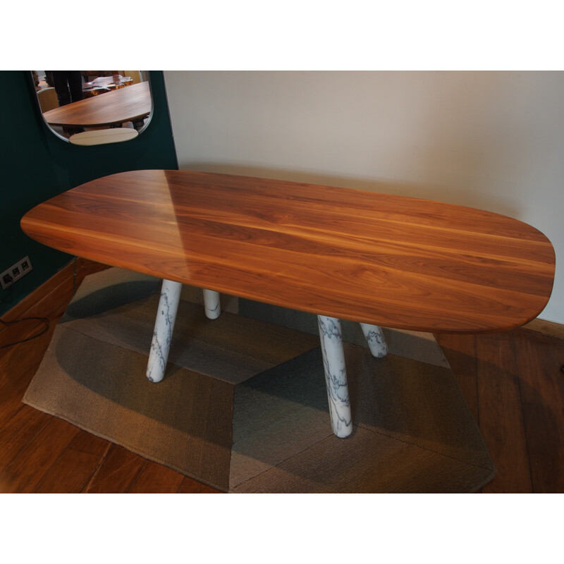 French vintage marble and walnut table - 2000s