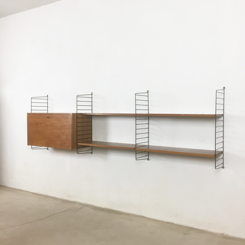 Vintage walnut string wall unit by Nisse Strinning - 1960s