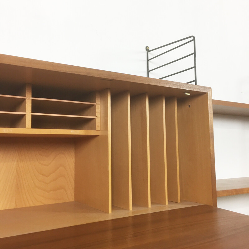 Vintage walnut string wall unit by Nisse Strinning - 1960s