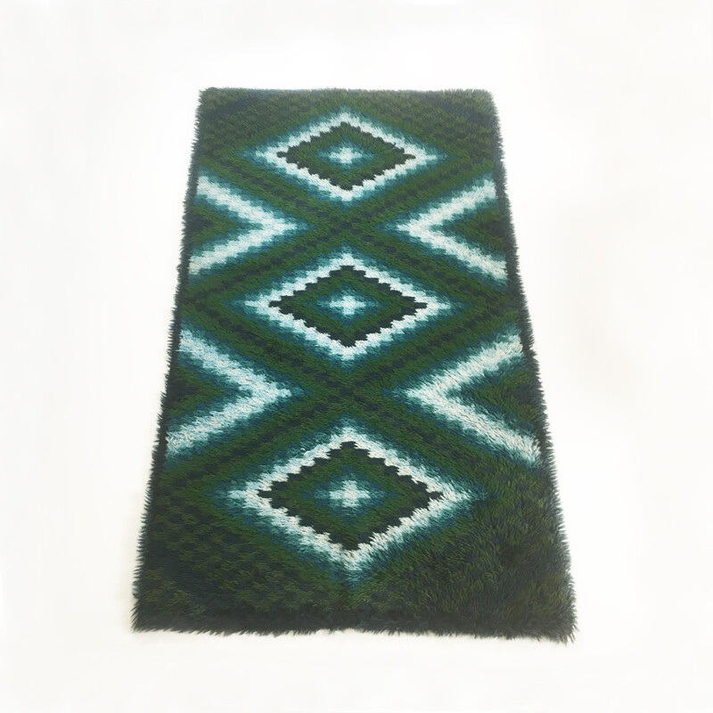 Scandinavian square pattern Rya Rug by EGE Taepper - 1960s