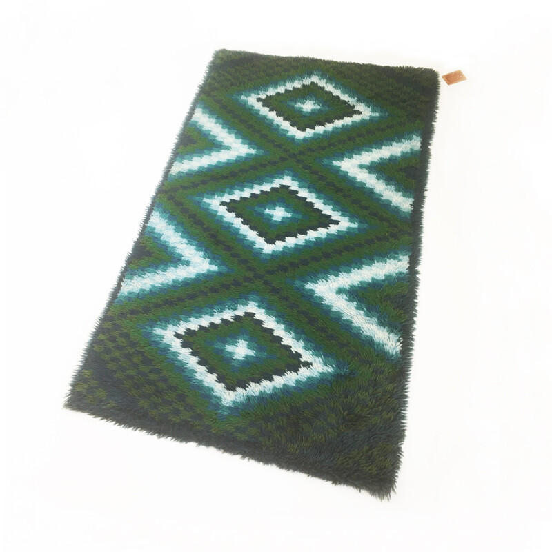 Scandinavian square pattern Rya Rug by EGE Taepper - 1960s