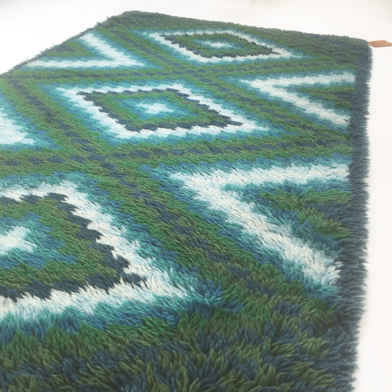 Scandinavian square pattern Rya Rug by EGE Taepper - 1960s