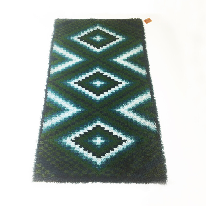 Scandinavian square pattern Rya Rug by EGE Taepper - 1960s