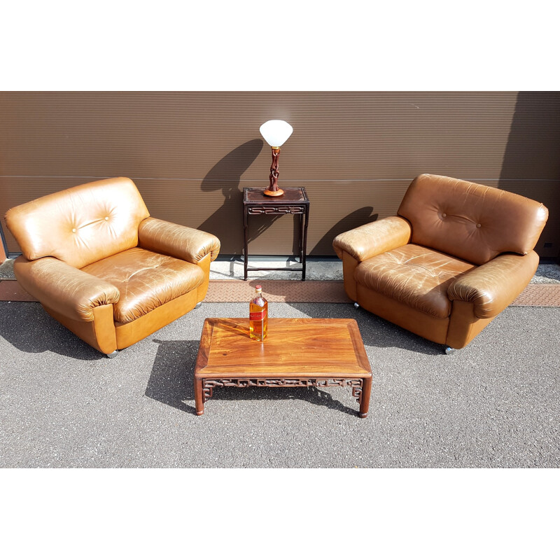 Pair of vintage armchairs in brown leather  - 1960s