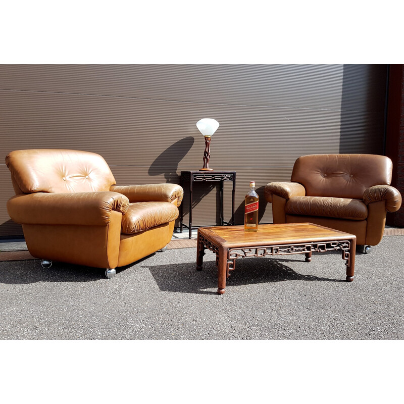 Pair of vintage armchairs in brown leather  - 1960s