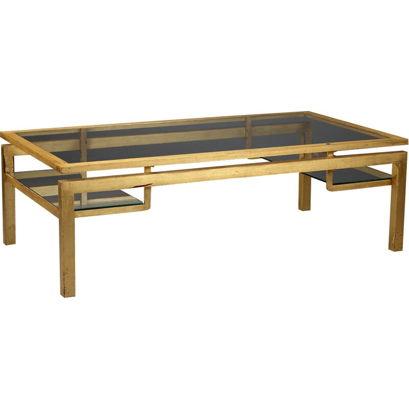 Coffee table in gilded metal and glass by Guy Lefèvre for Maison Jansen - 1970s