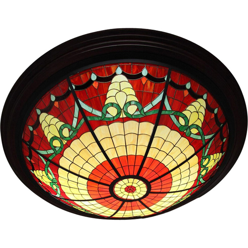 Large vintage ceiling lamp in polychromed glass - 1980s