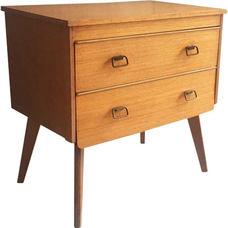 Belgian vintage beech chest of drawers with brass handles - 1960s