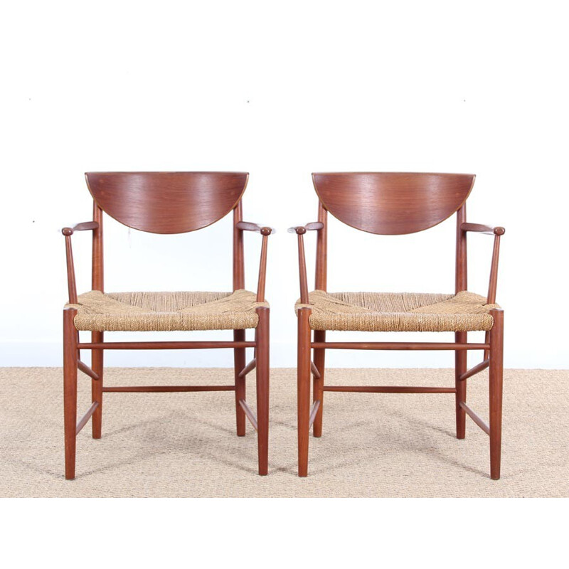 Pair of Scandinavian teak armchairs model 317 by Peter Hvidt & Orla Mølgaard Nielsen for Søborg Møbelfabrik en 1950s