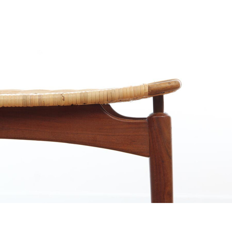 Tabouret scandinave en teck et cannage - 1960