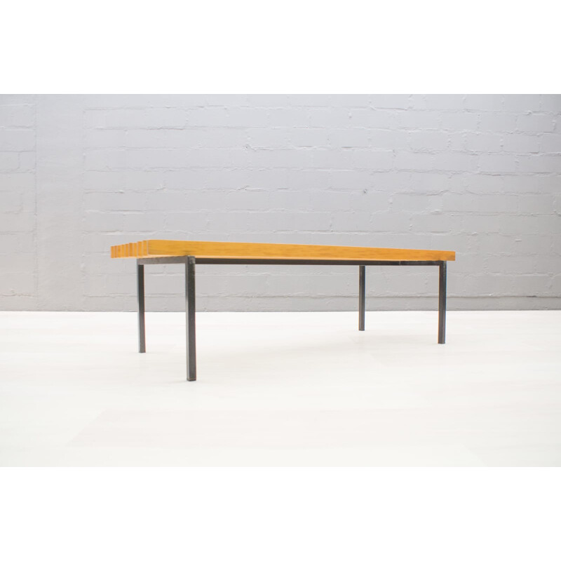 Vintage german bench on square tube metal frame - 1960s