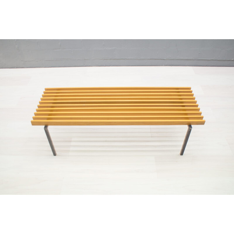 Vintage german bench on square tube metal frame - 1960s