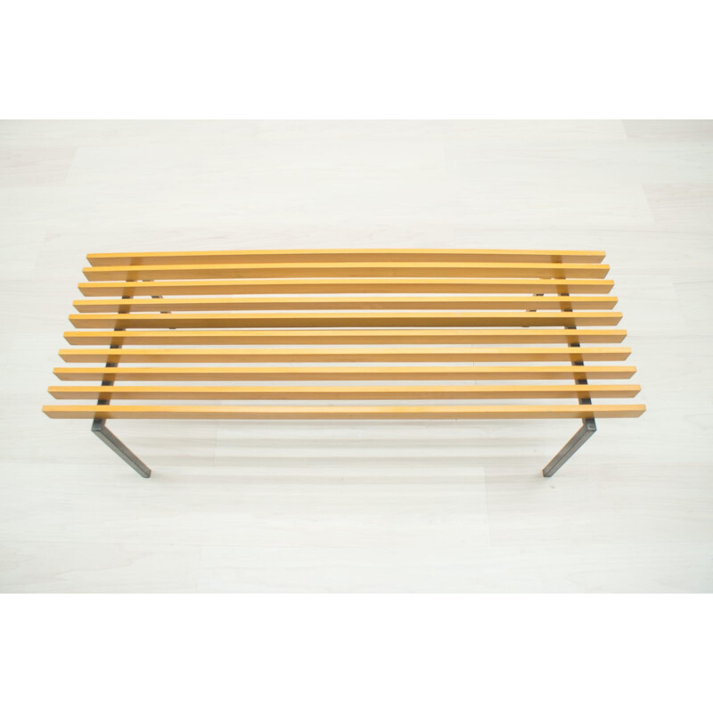 Vintage german bench on square tube metal frame - 1960s