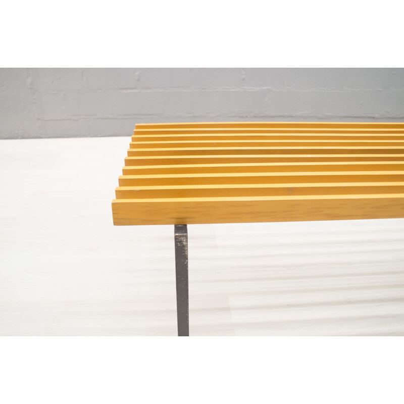 Vintage german bench on square tube metal frame - 1960s