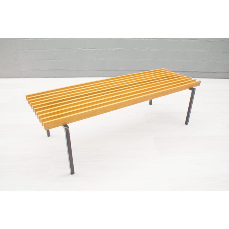 Vintage german bench on square tube metal frame - 1960s