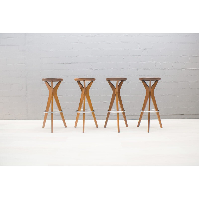 Set of 4 Vintage Danish Teak Bar Stools by P J Ø - 1960s