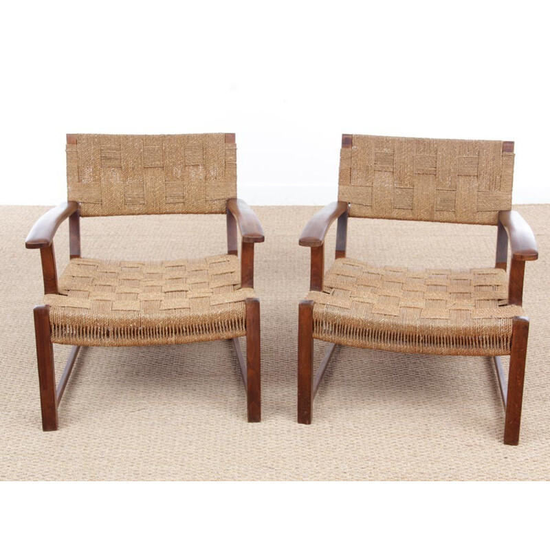 Pair of vintage armchairs in beechwood by Frits Schlegel - 1940s