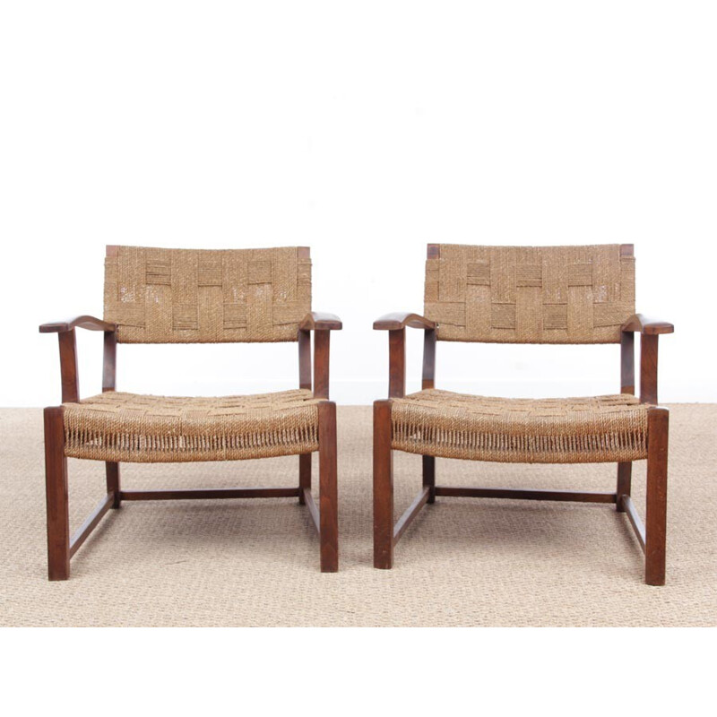 Pair of vintage armchairs in beechwood by Frits Schlegel - 1940s