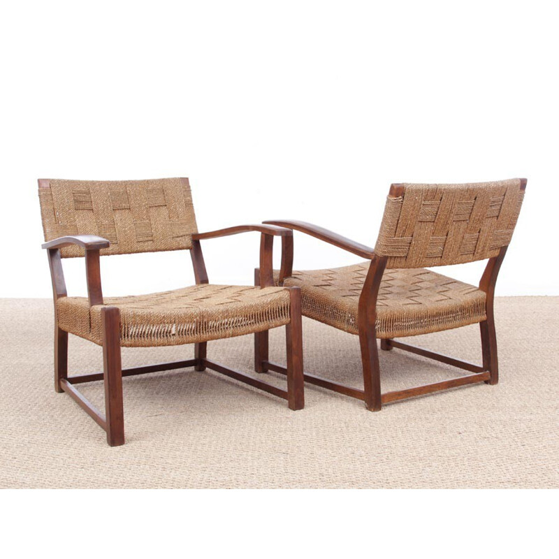 Pair of vintage armchairs in beechwood by Frits Schlegel - 1940s