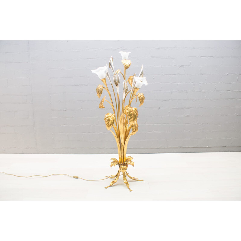 Gilded Floral Holywood Regency Floor Lamp by Hans Kögl - 1970s